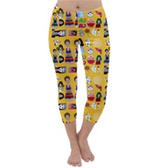 Drawing Collage Yellow Capri Winter Leggings 