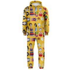 Drawing Collage Yellow Hooded Jumpsuit (men) 