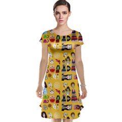 Drawing Collage Yellow Cap Sleeve Nightdress