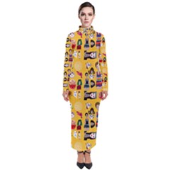 Drawing Collage Yellow Turtleneck Maxi Dress