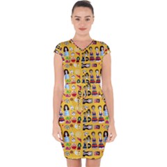 Drawing Collage Yellow Capsleeve Drawstring Dress  by snowwhitegirl