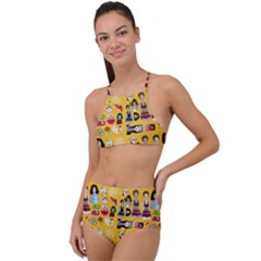 Drawing Collage Yellow High Waist Tankini Set by snowwhitegirl