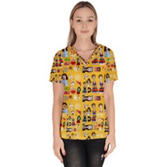 Drawing Collage Yellow Women s V-neck Scrub Top by snowwhitegirl