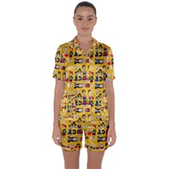 Drawing Collage Yellow Satin Short Sleeve Pajamas Set by snowwhitegirl