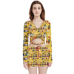 Drawing Collage Yellow Velvet Wrap Crop Top And Shorts Set by snowwhitegirl