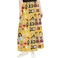 Drawing Collage Yellow Maxi Chiffon Skirt by snowwhitegirl