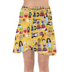 Drawing Collage Yellow Wrap Front Skirt