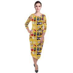 Drawing Collage Yellow Quarter Sleeve Midi Velour Bodycon Dress by snowwhitegirl