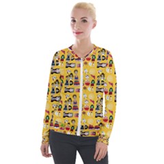 Drawing Collage Yellow Velvet Zip Up Jacket by snowwhitegirl