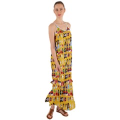 Drawing Collage Yellow Cami Maxi Ruffle Chiffon Dress by snowwhitegirl