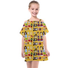 Drawing Collage Yellow Kids  One Piece Chiffon Dress by snowwhitegirl