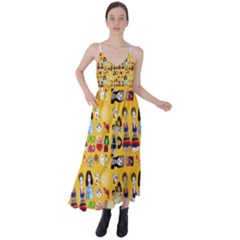 Drawing Collage Yellow Tie Back Maxi Dress by snowwhitegirl