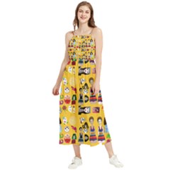 Drawing Collage Yellow Boho Sleeveless Summer Dress by snowwhitegirl