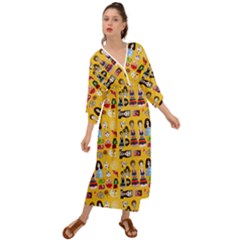 Drawing Collage Yellow Grecian Style  Maxi Dress by snowwhitegirl