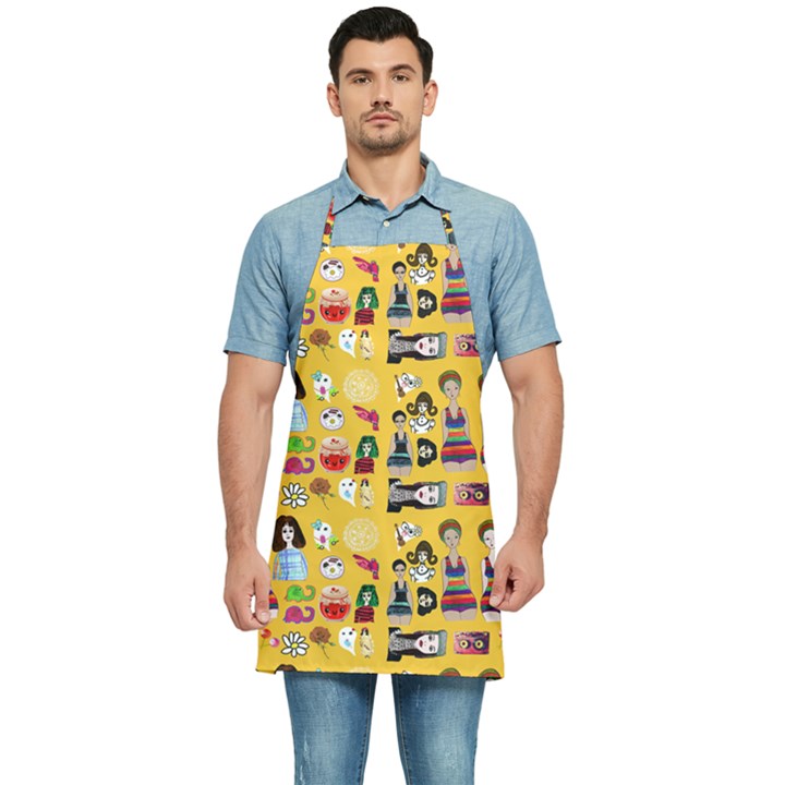 Drawing Collage Yellow Kitchen Apron