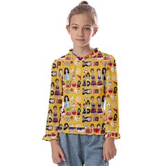 Drawing Collage Yellow Kids  Frill Detail Tee