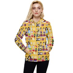 Drawing Collage Yellow Women s Lightweight Drawstring Hoodie