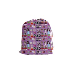 Drawing Collage Purple Drawstring Pouch (small) by snowwhitegirl