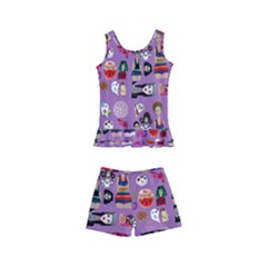 Drawing Collage Purple Kids  Boyleg Swimsuit