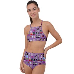 Drawing Collage Purple High Waist Tankini Set by snowwhitegirl