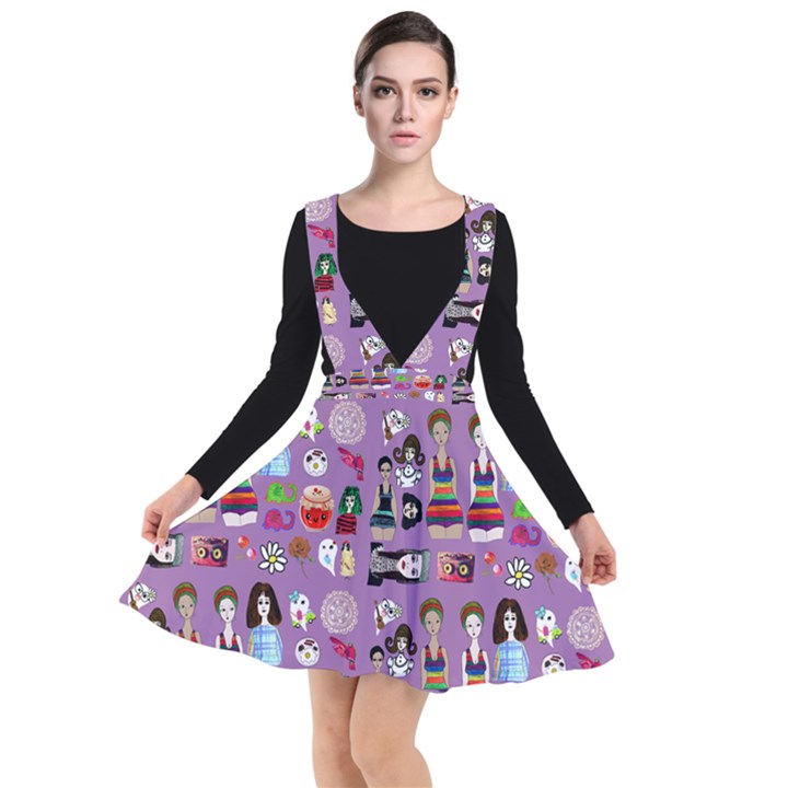 Drawing Collage Purple Plunge Pinafore Dress