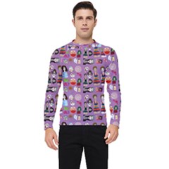 Drawing Collage Purple Men s Long Sleeve Rash Guard