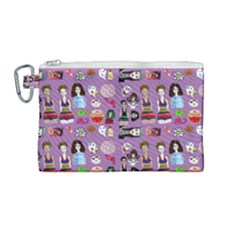 Drawing Collage Purple Canvas Cosmetic Bag (medium)