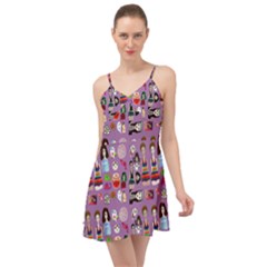 Drawing Collage Purple Summer Time Chiffon Dress