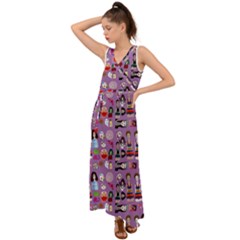 Drawing Collage Purple V-neck Chiffon Maxi Dress by snowwhitegirl