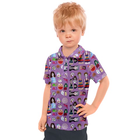 Drawing Collage Purple Kids  Polo Tee by snowwhitegirl