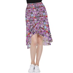 Drawing Collage Purple Frill Hi Low Chiffon Skirt