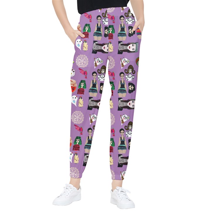 Drawing Collage Purple Tapered Pants