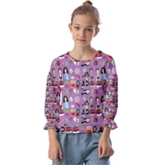 Drawing Collage Purple Kids  Cuff Sleeve Top