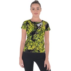 Acid Green Patterns Short Sleeve Sports Top  by kaleidomarblingart