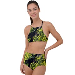 Acid Green Patterns High Waist Tankini Set by kaleidomarblingart