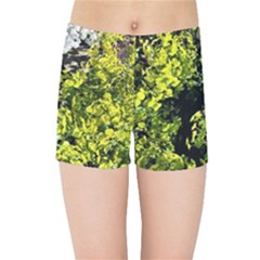 Acid Green Patterns Kids  Sports Shorts by kaleidomarblingart