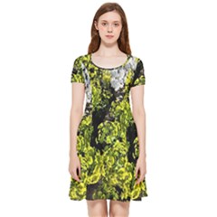 Acid Green Patterns Inside Out Cap Sleeve Dress