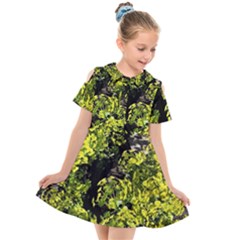 Acid Green Patterns Kids  Short Sleeve Shirt Dress by kaleidomarblingart