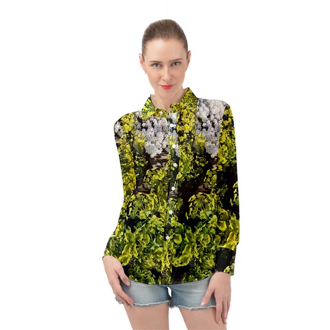 Acid Green Patterns Long Sleeve Chiffon Shirt by kaleidomarblingart