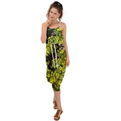 Acid Green Patterns Waist Tie Cover Up Chiffon Dress by kaleidomarblingart