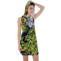 Acid Green Patterns Racer Back Hoodie Dress by kaleidomarblingart