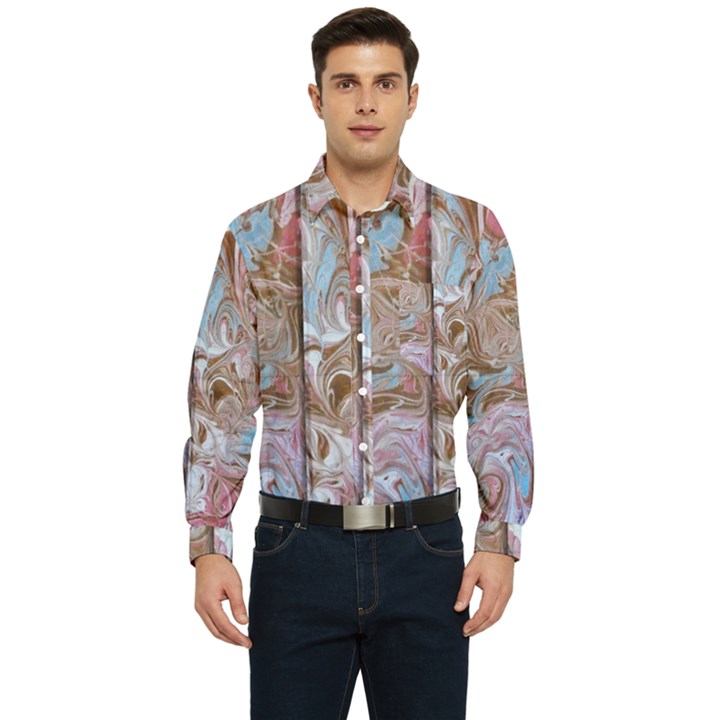 Marbling collage Men s Long Sleeve Pocket Shirt 