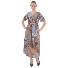 Marbling Collage Front Wrap High Low Dress by kaleidomarblingart