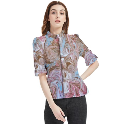 Marbling Collage Frill Neck Blouse by kaleidomarblingart