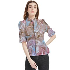 Marbling Collage Frill Neck Blouse