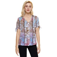 Marbling Collage Bow Sleeve Button Up Top