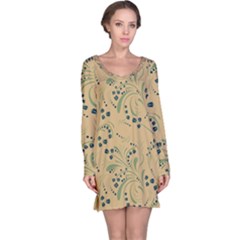 Folk Floral Art Pattern  Flowers Abstract Surface Design  Seamless Pattern Long Sleeve Nightdress