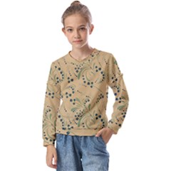 Folk Floral Art Pattern  Flowers Abstract Surface Design  Seamless Pattern Kids  Long Sleeve Tee With Frill 