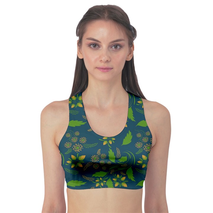 Folk floral art pattern. Flowers abstract surface design. Seamless pattern Sports Bra