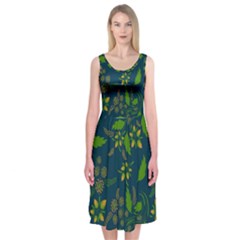 Folk Floral Art Pattern  Flowers Abstract Surface Design  Seamless Pattern Midi Sleeveless Dress by Eskimos